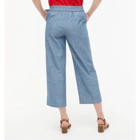J. Crew Chambray Tie-Waist Pant Blue Classic Wash L0874 Size 4 - Picture 2 of 12